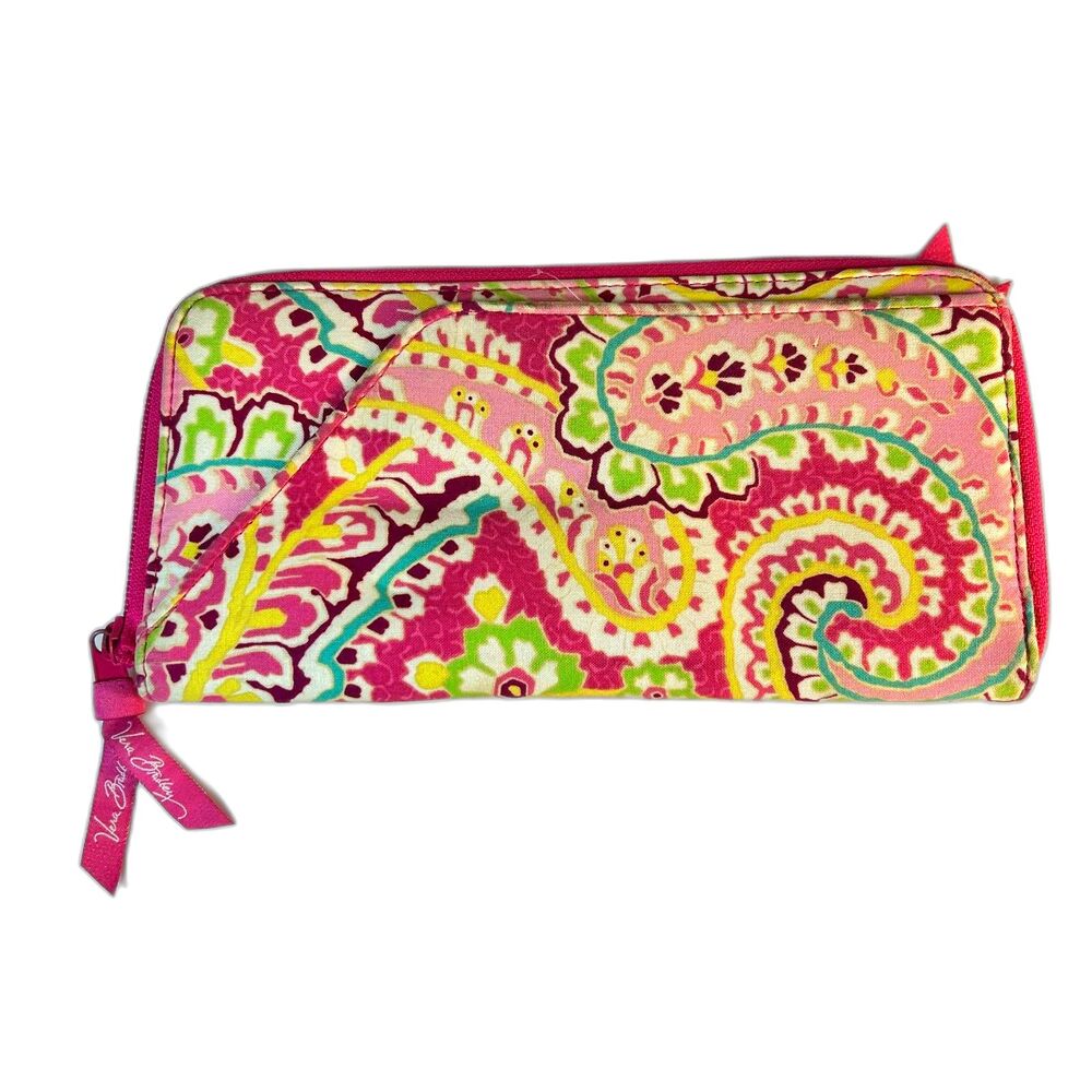 Vera Bradley Capri Melon Pink Paisley Quilted Large Zip Travel Organizer Wallet - Picture 3 of 11